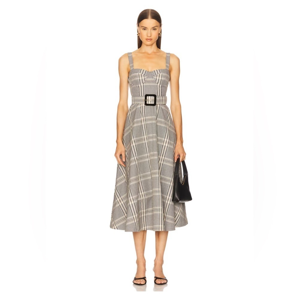 NEW Cara Cara Calypso Belt Midi Dress Raymond Plaid Gray Multi US 6 UK 10 - Picture 2 of 14